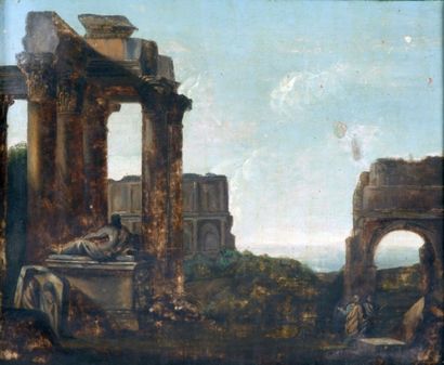 null ECOLE ITALIENNE ou FRANCAISE 

Dans le Genre du XVIIe siècle 

Ruines de Rome...