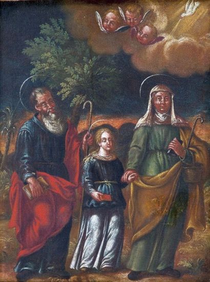 null ECOLE ESPAGNOLE du XVIIIème siècle. 

Sainte Anne, la Vierge et Joachim 

Huile...