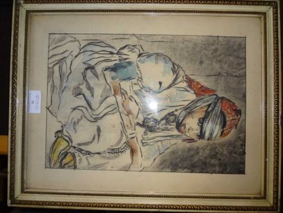 null Etienne Alphonse DINET (1861-1929) "Jeune femme berbère assise" Lithographie...
