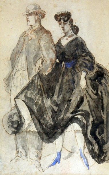 null CONSTANTIN GUYS (1802-1892) "Couple" lavis, non signé. 

Dimensions à vue: H...