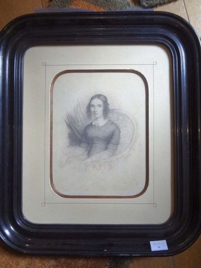 null Ecole fin du XIXe siècle "Portrait de femme", Dessin à la mine de plomb, 30...