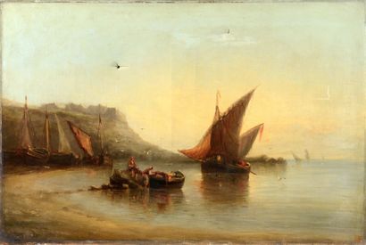 null Joseph Benoit GUICHARD (1806-1880) "Déchargement du poisson" Huile sur toile,...