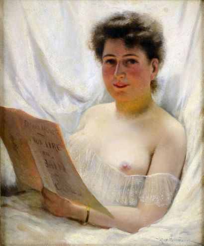 null Jean BEAUDUIN (1851-1916) "La lecture au bain" Huile sur toile, signée et datée...