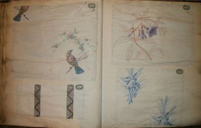 null Album d’échantillons, Alsace, XIXème siècle, organdi imprimé pour la robe, fleurs,...
