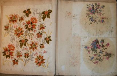 null Album de gouaches, Alsace, 1863, Louis Schaunhaupt, fleurs, oiseaux, cachemire.

	0,...