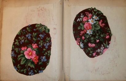 null Album de gouaches, Alsace, 1863, Louis Schaunhaupt, fleurs, oiseaux, cachemire.

	0,...
