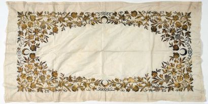 null Nappe en popeline de coton blanc, Turquie Ottomane, vers 1900, brodé en fil...