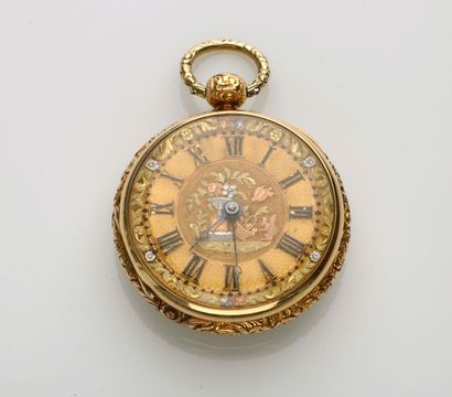 null JOHN MONCAS (1788-1853) MONTRE DE POCHE en or jaune (750 millièmes) guilloché...