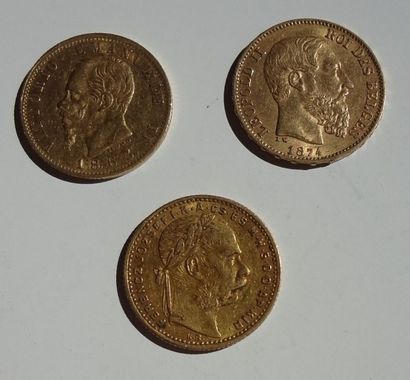 null Lot de trois pièces en or: 20 F belges, 1874; 20 lires italiennes, 1865; 20...