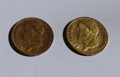 null Deux pièces de 20 FF or, Napoléon Ier, 1810,1813, Poids: 12,81 g (frottées et...