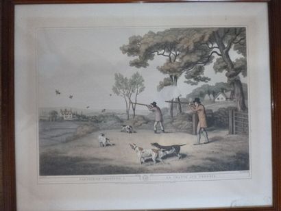 null Ecole anglaise, "La Chasse aux perdrix", lithographie polychrome, 32x45cm (...
