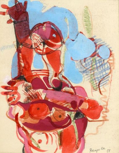 null P. REBEYROLLE (1926-2005)

"Composition"

Aquarelle et gouache, signée en bas...