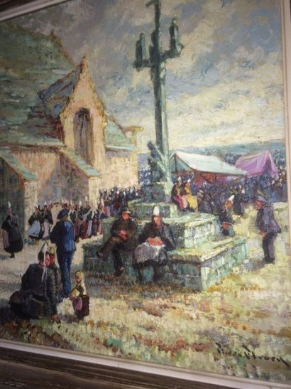 null Pierre FLEURY (1900-1985) 

"Sortie de la messe, Bretagne"

Huile sur toile,...
