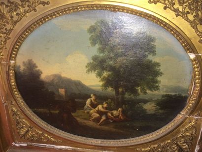 null Ecole XVIIIe siècle 

"Paysages animés"

Deux huiles sur toile ovales en pendant...