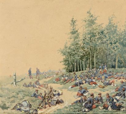 null ESCRIBE Charles (XIX-XXe siècle) 

"Soldats au repos"

Aquarelle gouachée, signée...