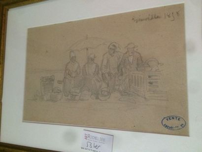 null Amédée Rosier (1831 -1898), dessin à la mine de plomb, « Maraîchers à Trouville...