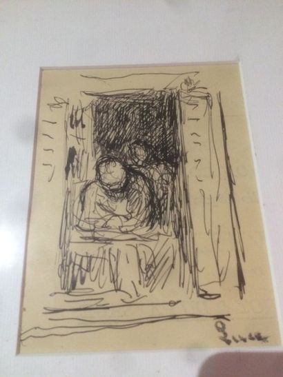 null Maximilien Luce (1858-1941), dessin à l'encre, "Personnage à la fenêtre", cachet...