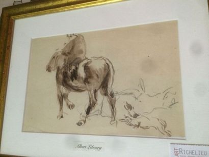 null Albert Lebourg (1849-1928), aquarelle et mine de plomb sur papier, « cheval...