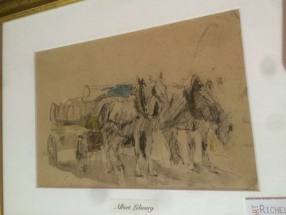 null Albert Lebourg (1849-1928), aquarelle et mine de plomb sur papier, « chevaux...