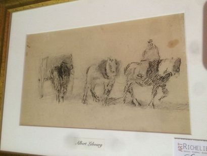 null Albert Lebourg (1849-1928), encre et mine de plomb sur papier, « chevaux et...