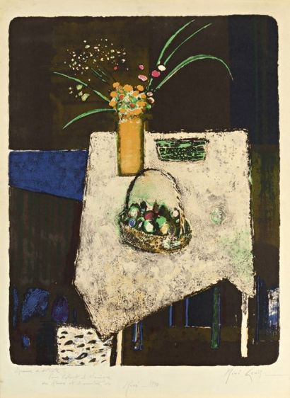 null René GENIS (1922-2004)

"Nature Morte au vase de fleurs"

Lithographie, signée...