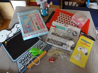  SNOOPY - Lot de 9 objets divers : ardoise à message, pot à crayon, crayons, gift...