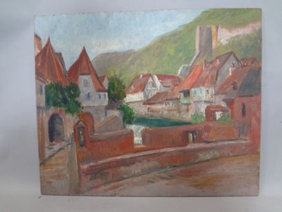 null Georges CAPRON "Paysage d'Alsace : Le Barrage" Huile sur panneau. 50 x 61 cm....