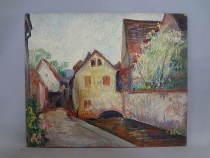 null Georges CAPRON "Paysage d'Alsace : La Berge" Huile sur panneau. Signée en bas...