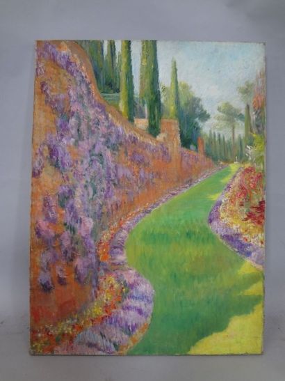null Georges CAPRON "Chemin au mille fleurs" Huile sur toile. Dim.: 73 x 54 cm. Vendu...