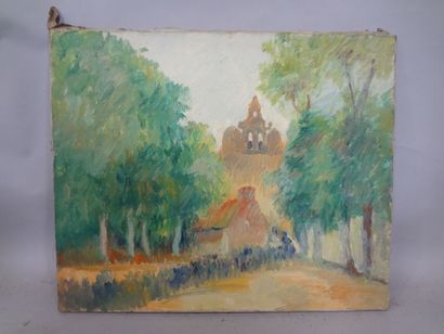 null Georges CAPRON "La procession vers l'Eglise en Bretagne" Huile sur toile. 60...