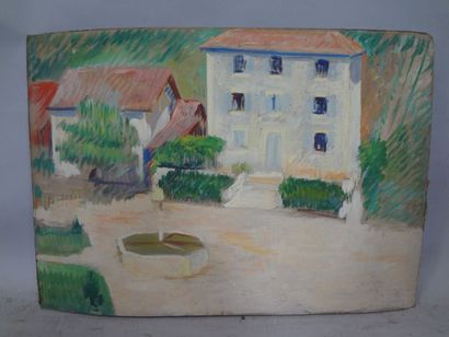 null Georges CAPRON "Maison à la Fontaine" Huile sur carton. 53 x 76 cm. Vendu en...