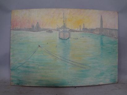 null Georges CAPRON "Venise : vue du grand canal" Huile sur toile marrouflée sur...