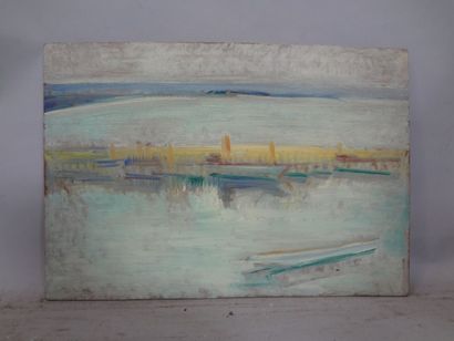 null Georges CAPRON "Bretagne : vue sur le quai" Huile sur panneau. 46 x 66 cm. Vendu...