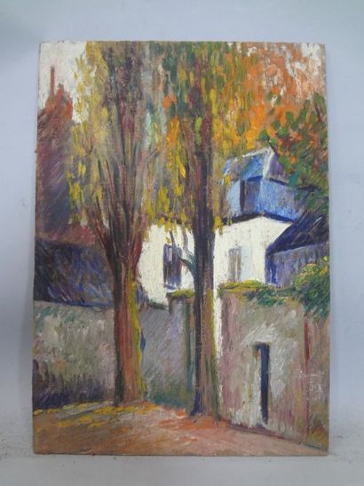null Georges CAPRON "Peupliers devant la demeure" Huile sur panneau. 50 x 35,5 cm....