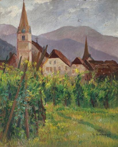 null Georges CAPRON "Paysage d'Alsace : Les Vignes" Huile sur panneau. Signée en...