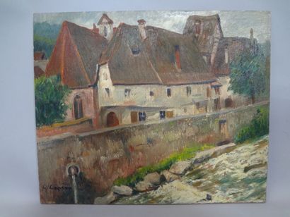 null Georges CAPRON "Paysage d'Alsace : Le torrent" Huile sur panneau. Signée en...
