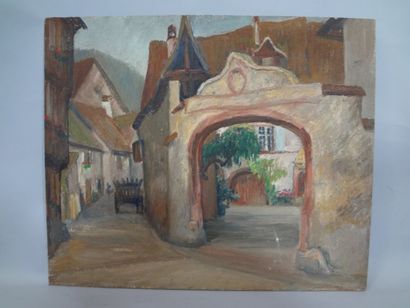 null Georges CAPRON "Paysage d'Alsace : Le Porche" Huile sur panneau. 54 x 65 cm....