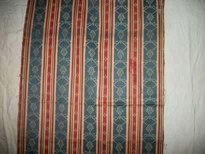 null Satin de laine, fin XVIIIème siècle, décor rayé bleu, rouge, bandes chinées...