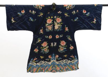 null Robe informelle de femme Han, Chine, dynastie Qing, XIXème siècle, satin bleu...