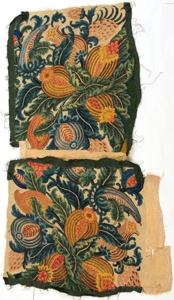 null Garniture de fauteuil en tapisserie au point, laine et soie, XVIIIème siècle,...