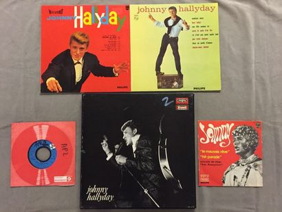  LOT de 1 coffret 33 T , de 2 disques 33 T et 2 disques 45 T de Johnny Hallyday :...
