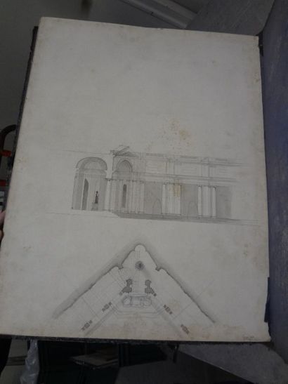 null Dans un carton à dessin: six dessins "étude d'architecture"