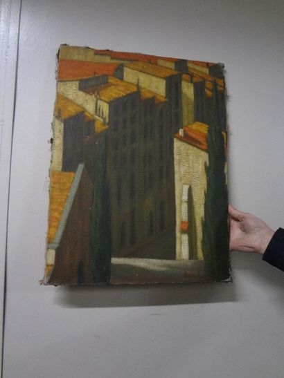 null Daniel Laugey " les immeubles" huile sur toile signé en bas à droite datée 60,...