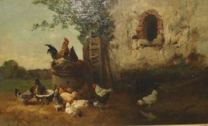 DEFAUX Alexandre (1826-1900) 

"La cour de ferme"

Huile sur toile, signée en bas...