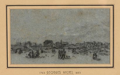 MICHEL Georges (1763-1843) 

"Promeneurs sur la grande place" 

Crayon gras sur papier...