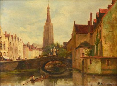 KUWASSEG fils Charles-Euphasie (1838-1904) 

"Pont Saint Jean à Bruges" 

Huile sur...