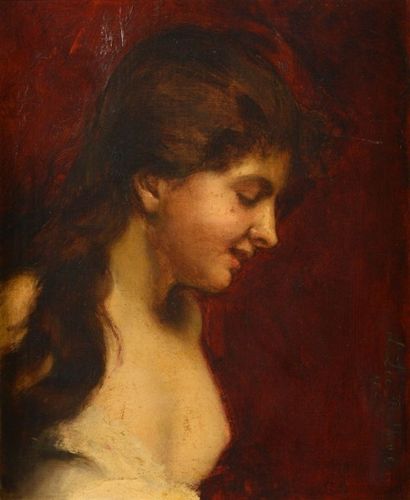 null Ecole du XIXe siècle 

"Jeune femme de profil" 

Huile sur toile, signée "Lee...
