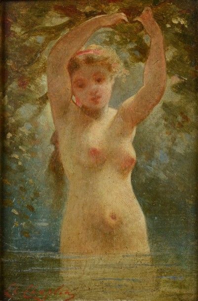CHAPLIN Charles Josuah (1825-1891) 

"Jeune fille au bain" 

Huile sur panneau, signée...