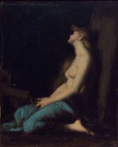 HENNER Jean-Jacques (1829-1905) 

"Femme de profil" 

Huile sur panneau, signée en...
