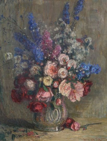 HORTON William Samuel (1865-1936) 

"Bouquet de fleurs" 

Huile sur carton, signée...